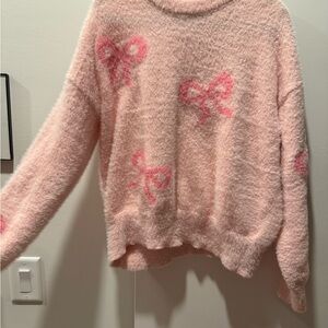 Dry Goods Pink Cowl Neck Sweater with Bow Accents